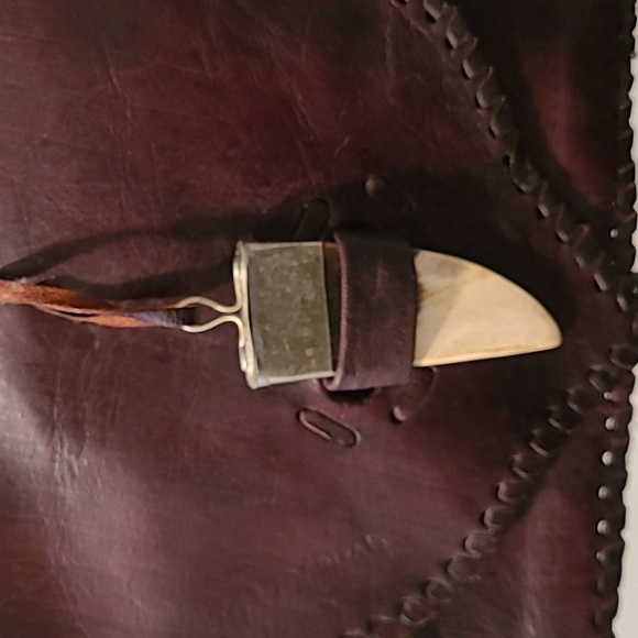 Genuine Leather Brown Flap Crossbody Bag Made In Morocco Natural Horn Pendant - Picture 7 of 16
